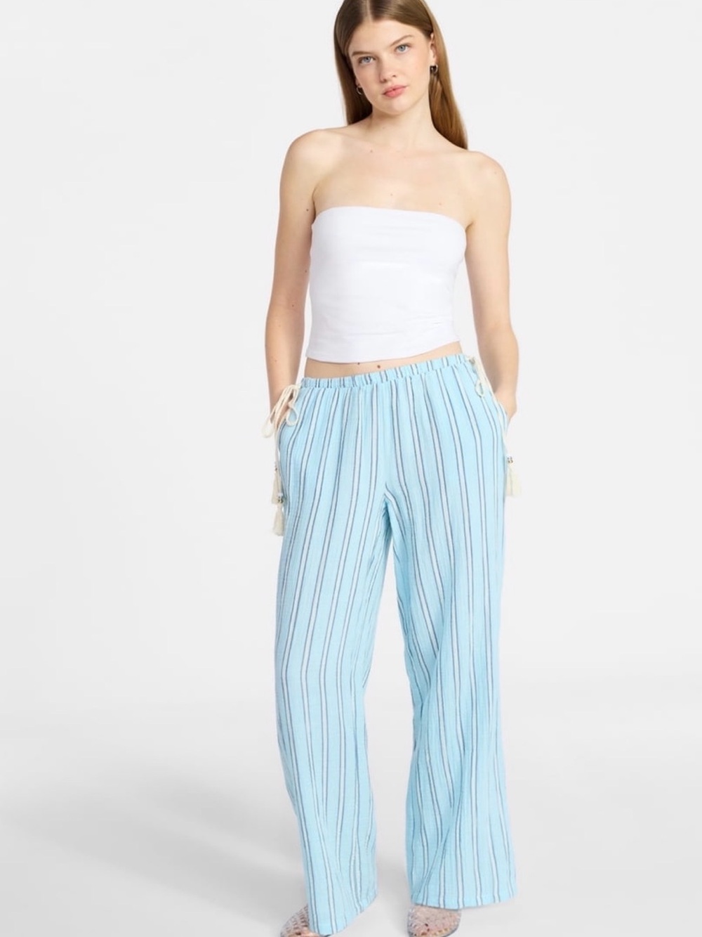 Gauze side tie beach pants
